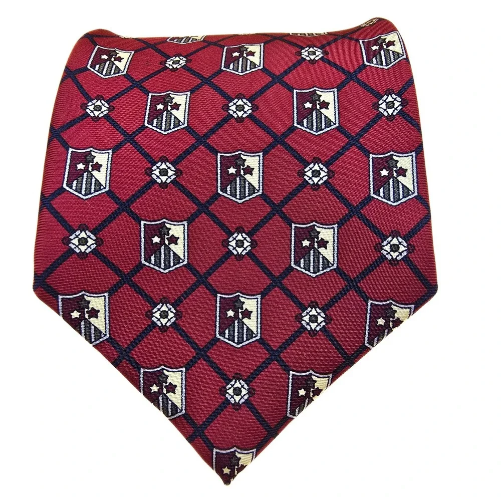 Tommy Hilfiger Mens Red Crest Lattice Silk Necktie‎ Italian Fabric Made in USA